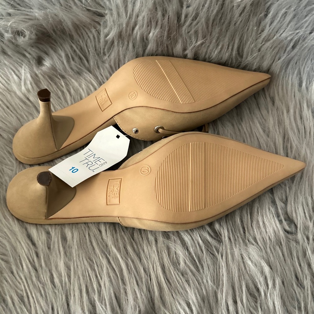 Time And Tru Stud Kitten Heel Women Size 10 Beige Studded Slip On Heels Shoes - Picture 8 of 8